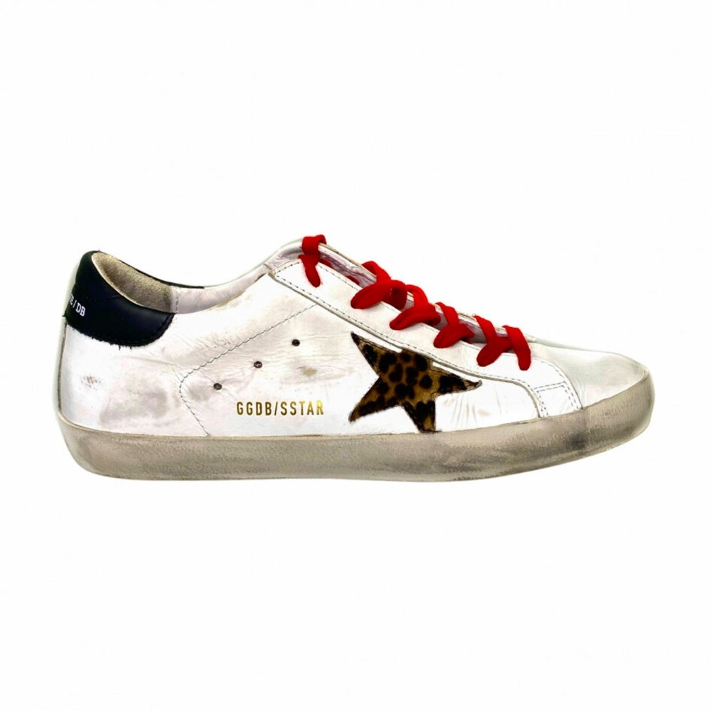 GOLDEN GOOSE | White, Red Laces - Leopard Star